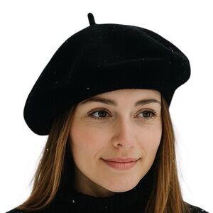 Nordstrom Rack Women’s Soft Felted Wool Blend Classic Beret Marled Black OS New!